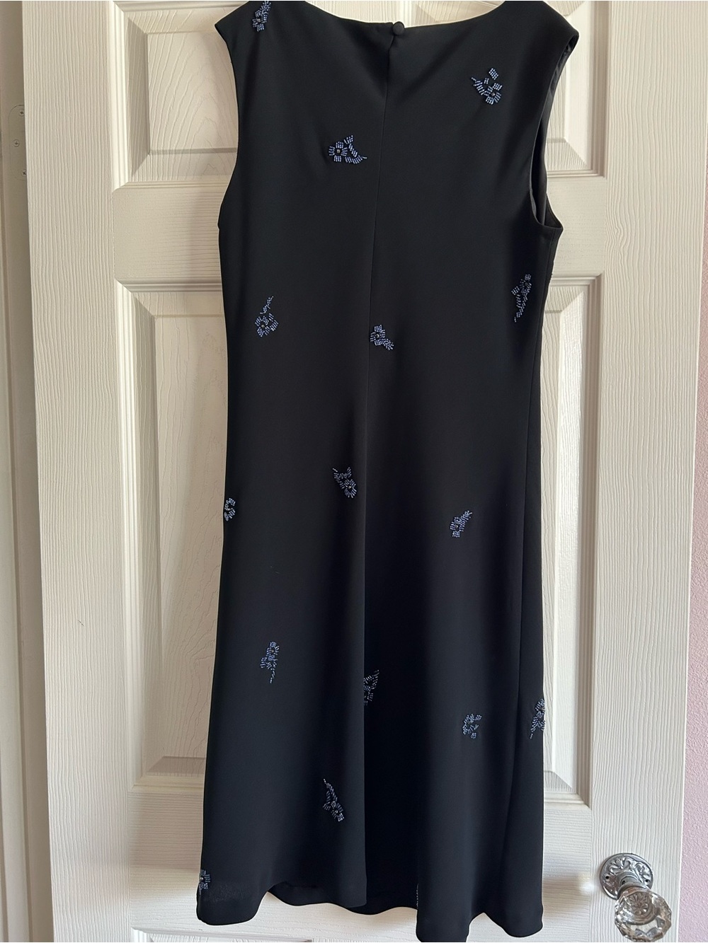 Evan Picone Black Shift Dress with Blue Beaded Detail